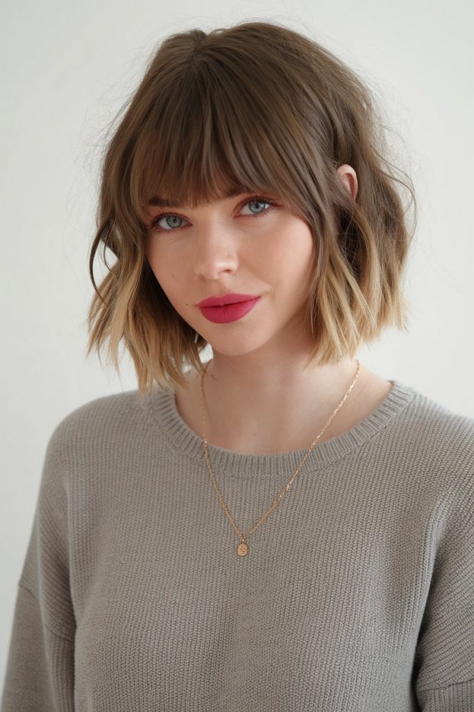 Soft Wavy Lob with Curtain Bangs