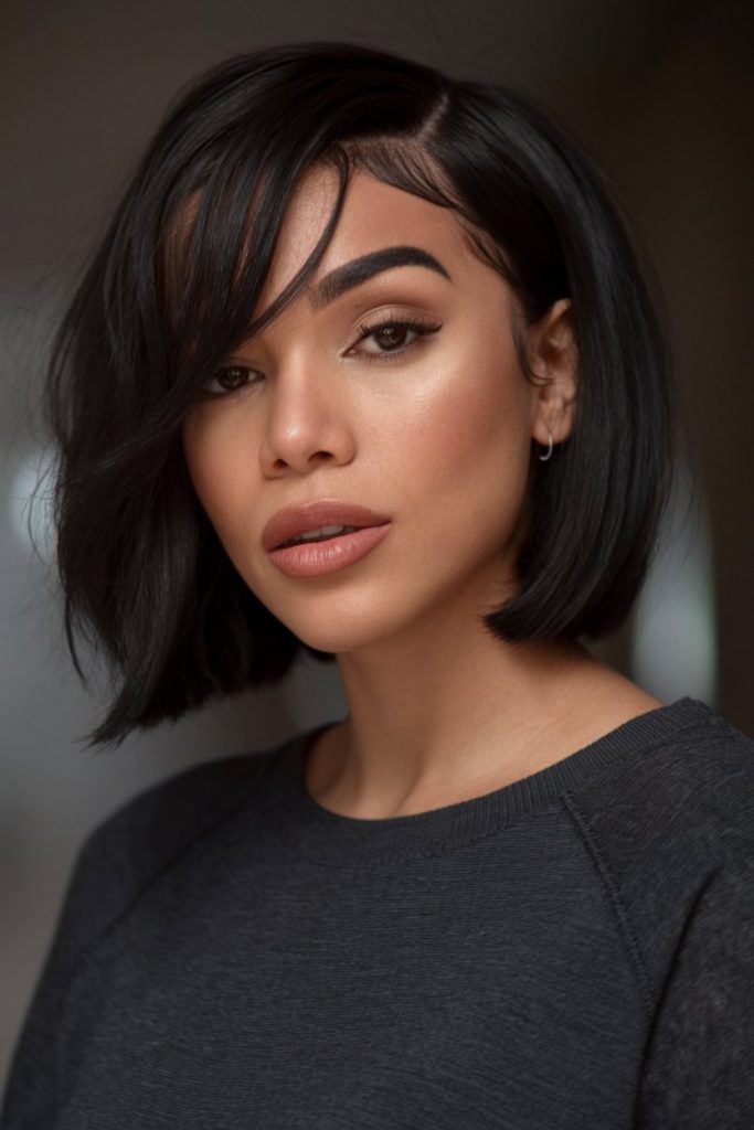 Sleek Jet-Black Bob with Side Part