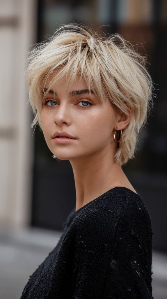 Platinum Blonde Pixie with Feathered Layers