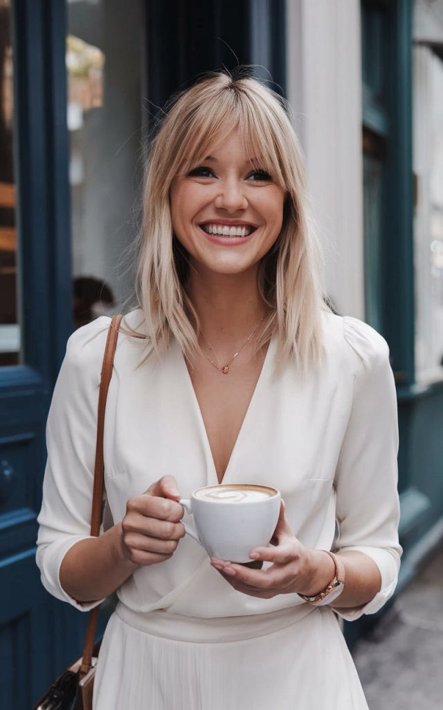 Shoulder-Length Blonde Cut with Feathered Ends