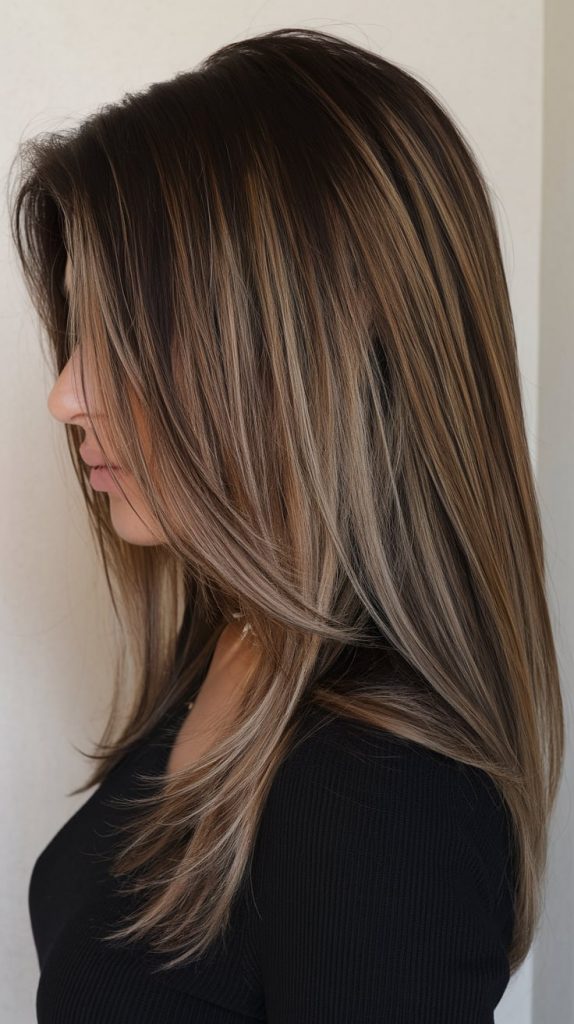 Glossy Brunette Layers with Subtle Highlights