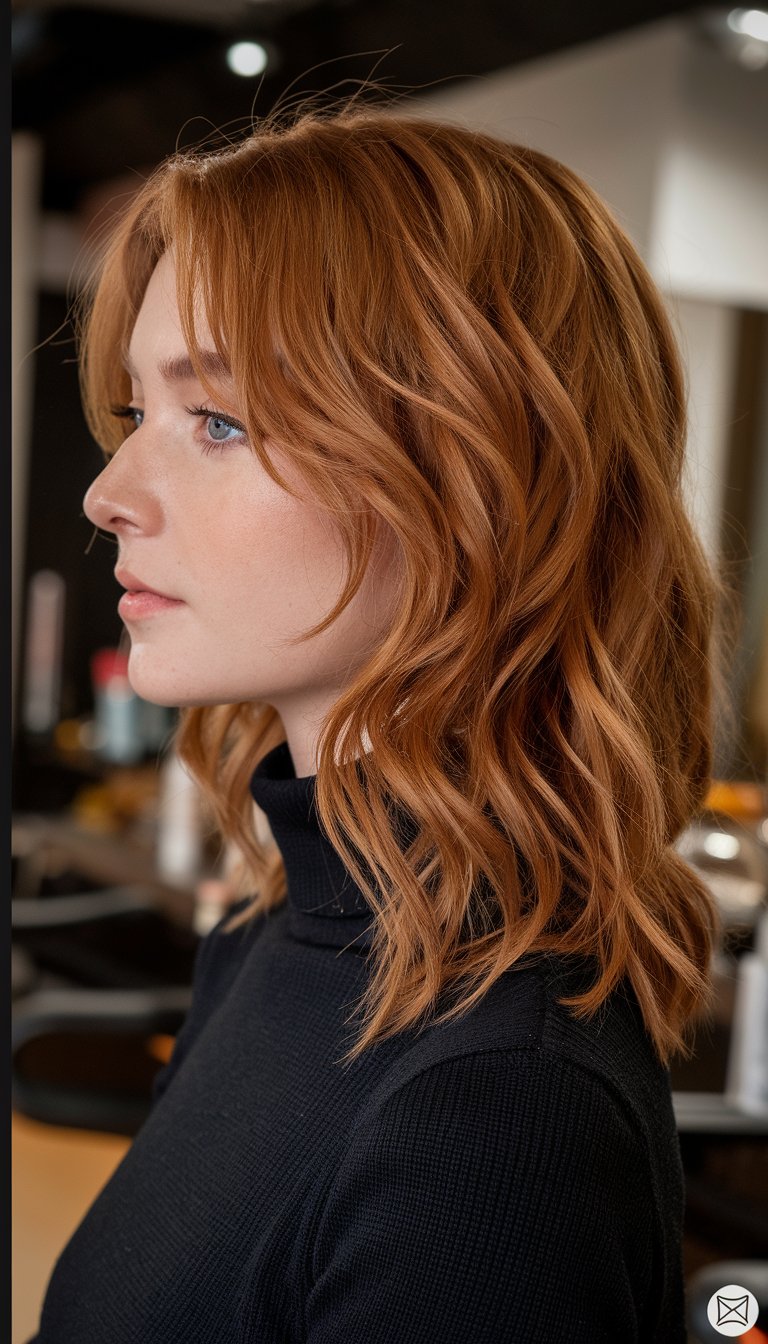 Auburn Shag with Curtain Bangs