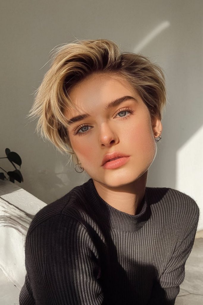 Edgy Pixie Cut with Voluminous Side Sweep