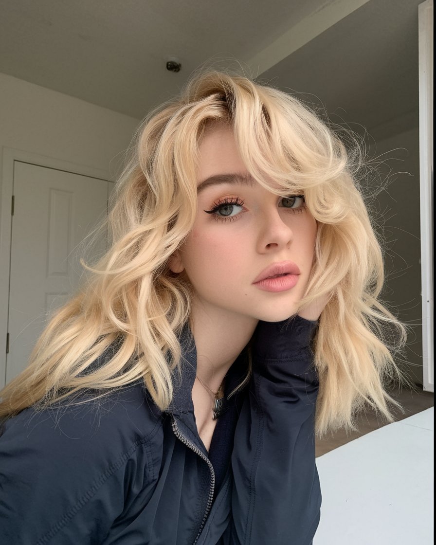 Soft Blonde Waves with Curtain Bangs