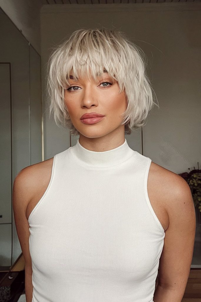 Choppy Silver Blonde Bob