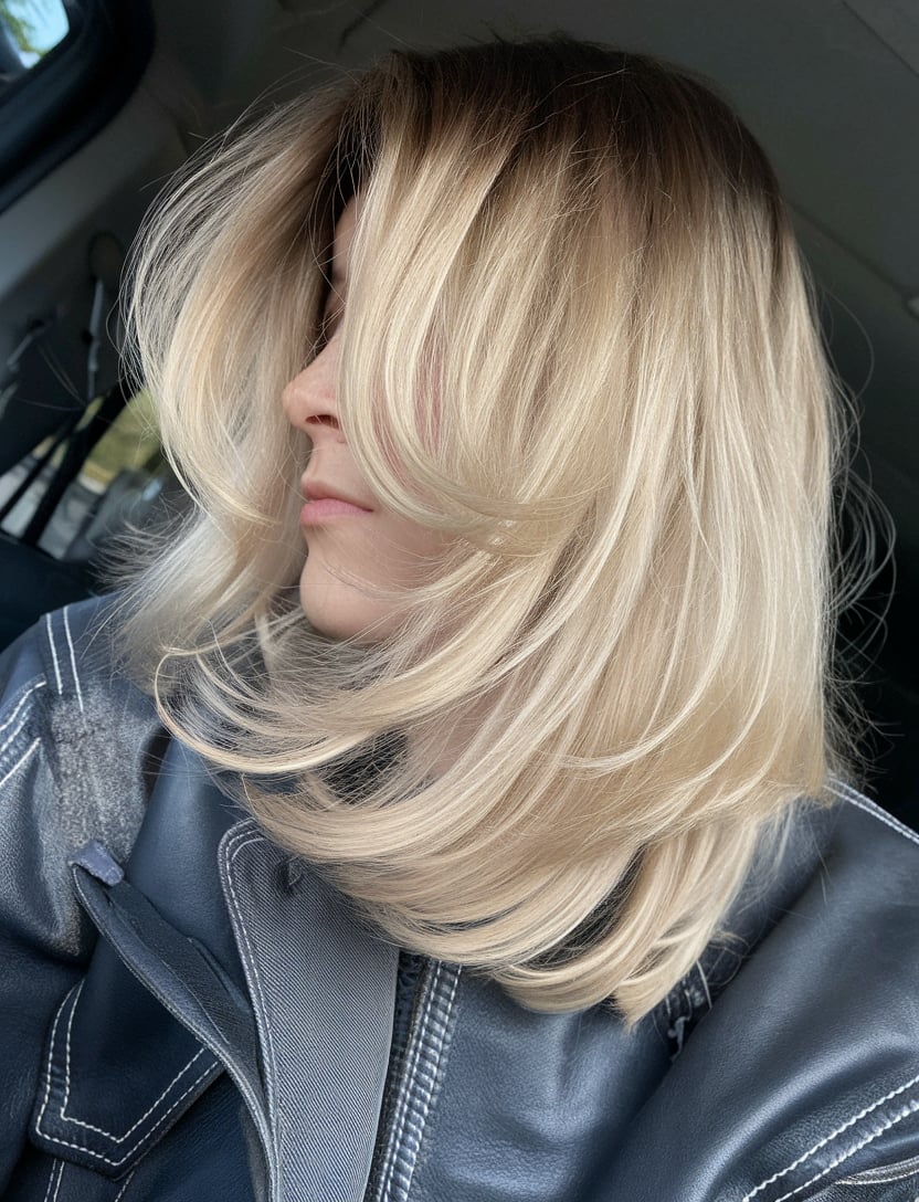 Flowy Blonde Layers with Feathered Ends