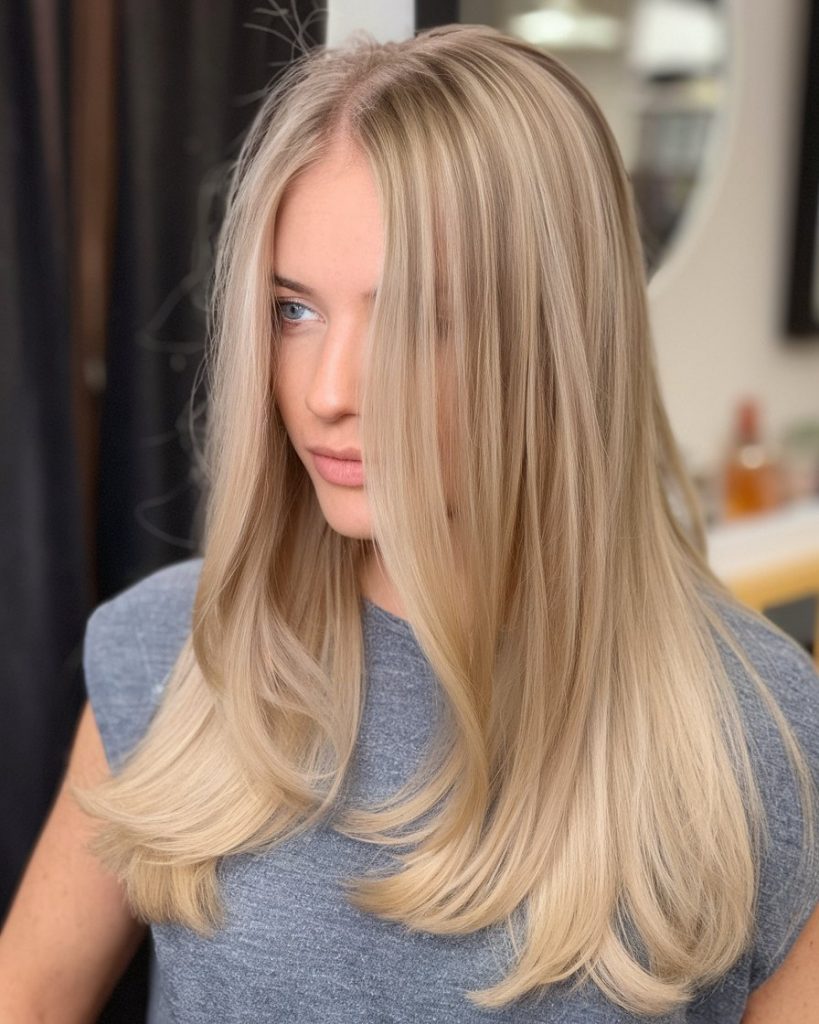 Champagne Blonde with Soft Curtain Bangs