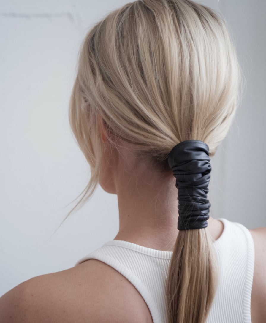 Sleek Leather-Wrapped Ponytail