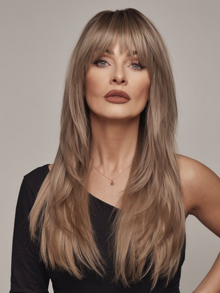 Long Blonde Layers with Wispy Bangs