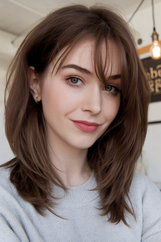 Shoulder-Length Layers with Curtain Bangs