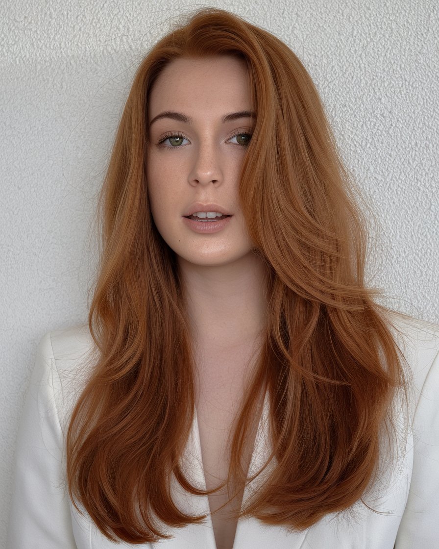 Soft Auburn Waves with a Center Part