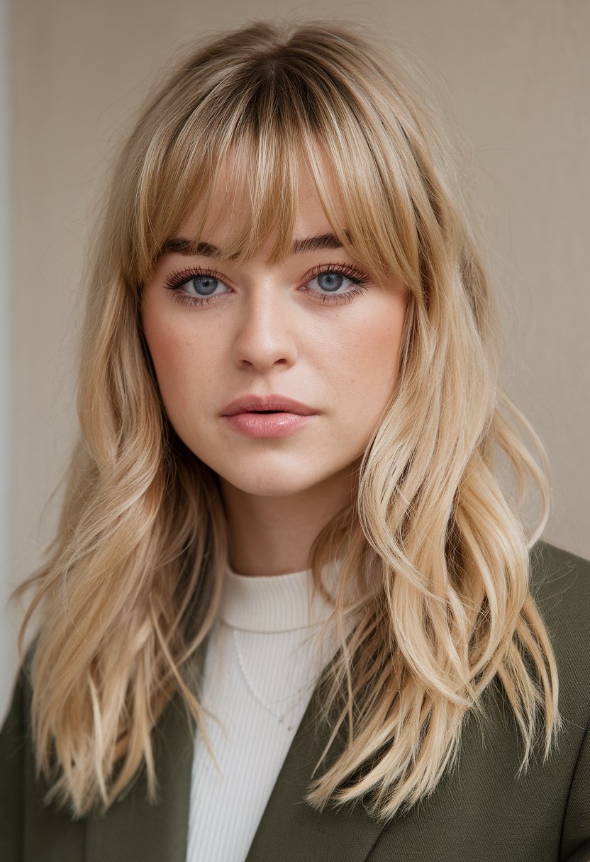 Effortless Blonde Layers with Feathered Fringe