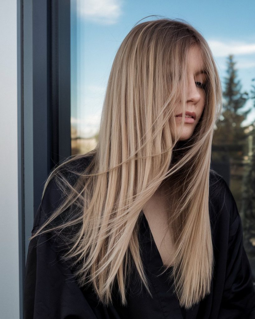 Sleek Straight Hair with a Soft Balayage Finish