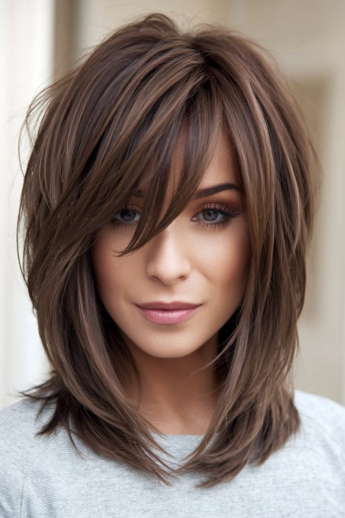 Blonde Lob with Soft Curtain Bangs