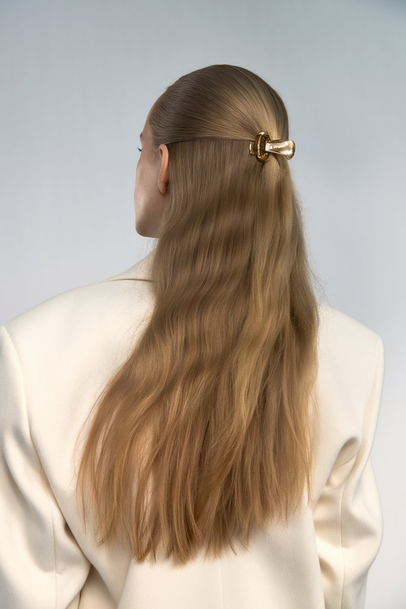 Sleek Half-Up Gold Accent