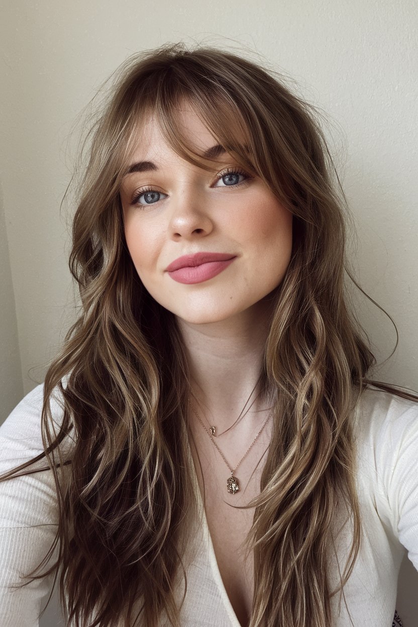 Soft Brown Waves with Middle Part