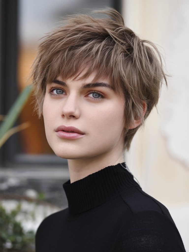 Boyish Textured Pixie with Wispy Fringe