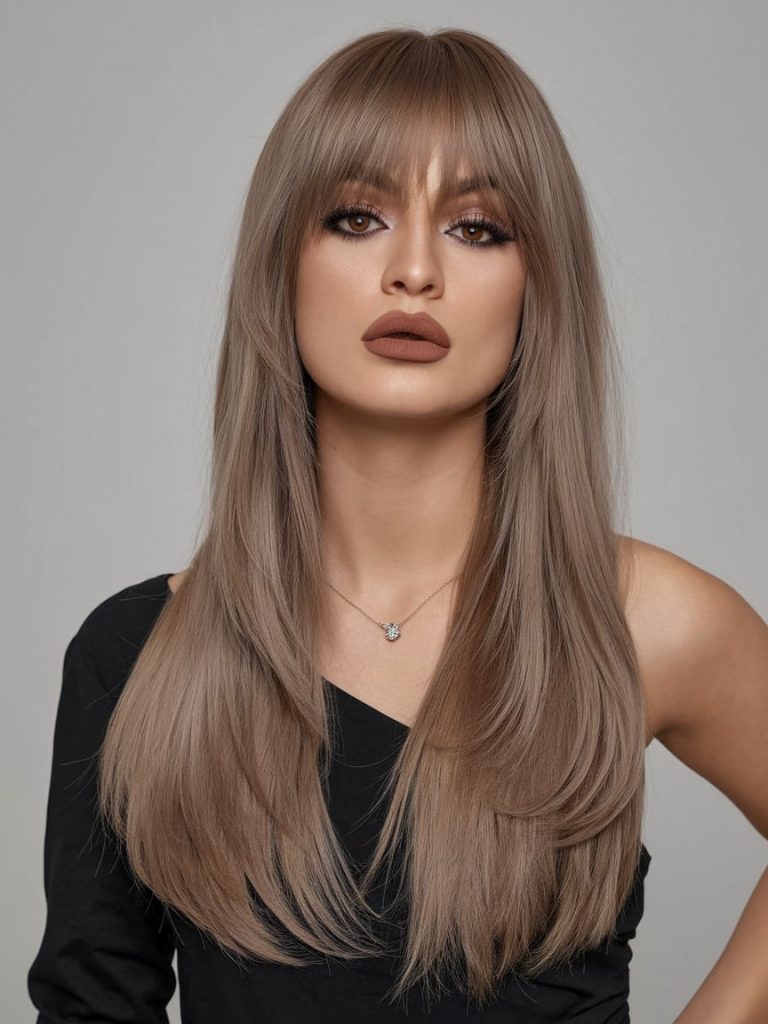 Cool-Toned Mushroom Brown with Blunt Bangs