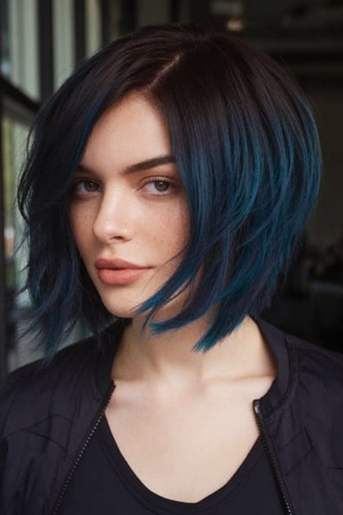Sleek Black and Sapphire Bob