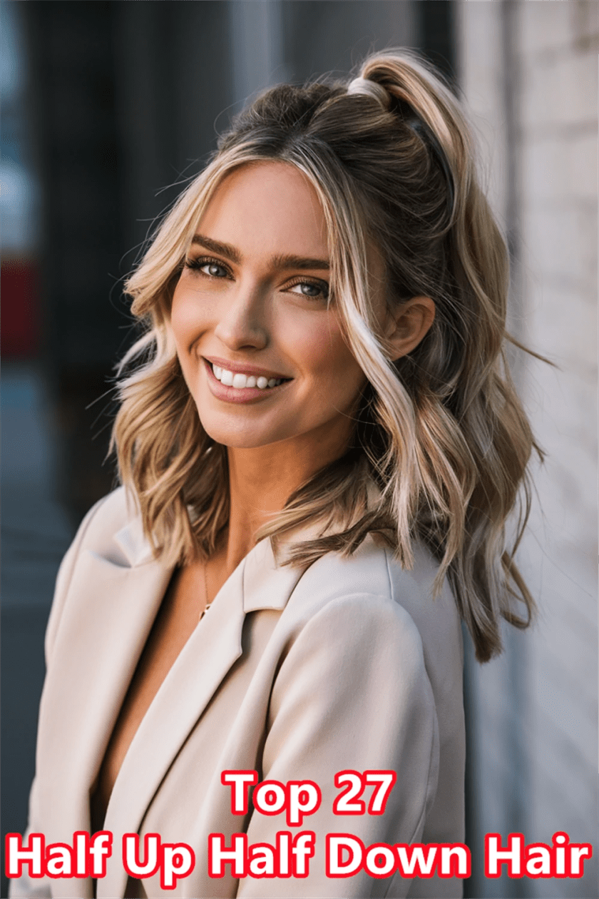 18. Effortless Elegance: Half Up Half Down Hair with a Stylish Bow Accent