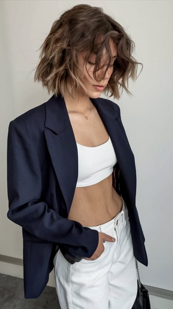Textured Brunette Bob with Tousled Layers