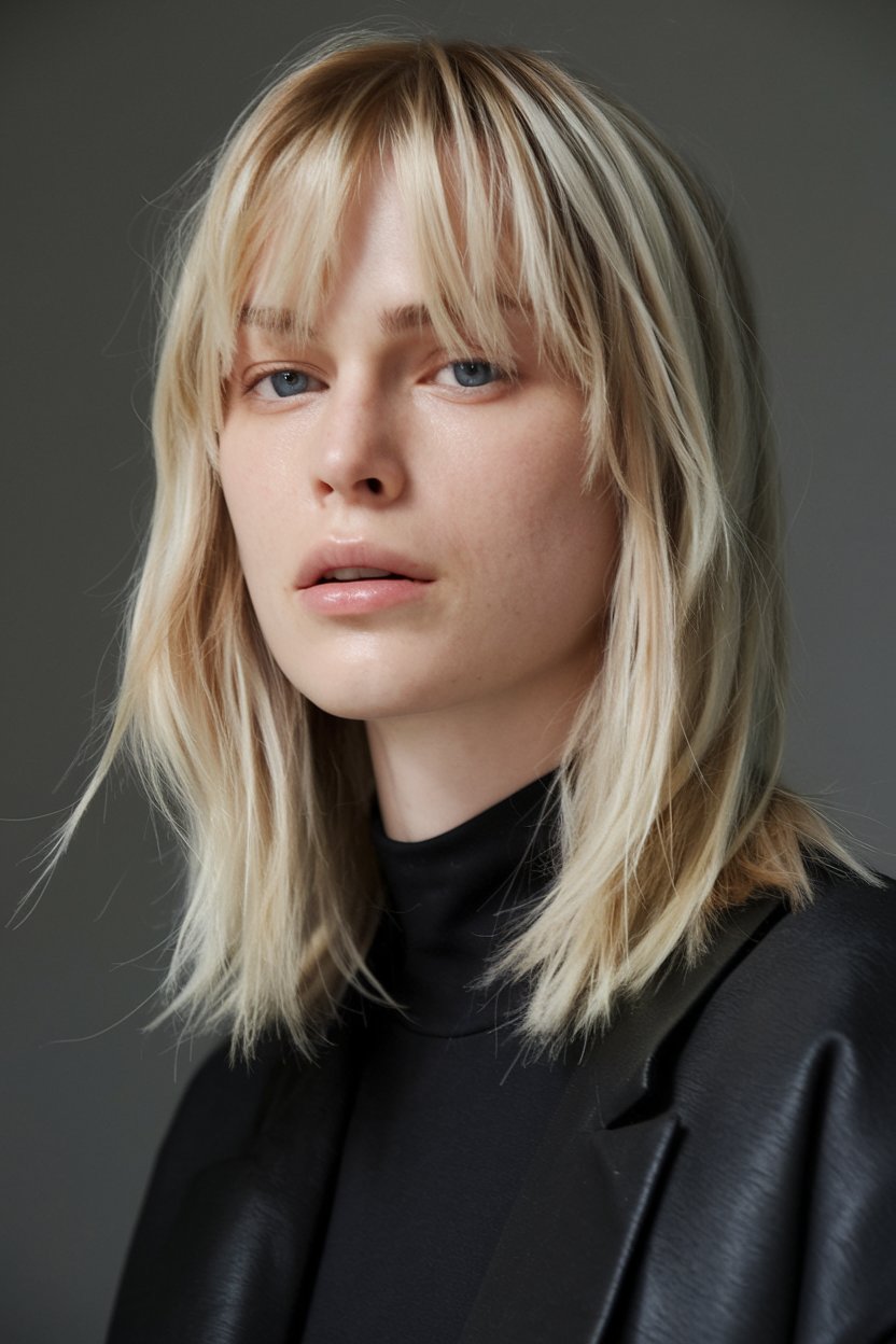 Sleek Lob with Subtle Highlights