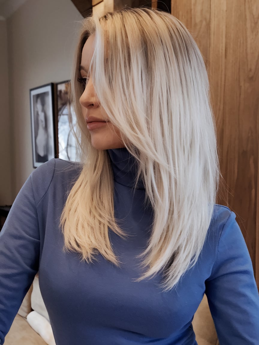 Sleek Straight Blonde LayersFor those who love sleek and polished looks, this straight blonde haircut is a timeless choice. The medium-length layers are cut to perfection, giving a clean and sophisticated appearance. The cool blonde shade adds a contemporary edge, while the subtle layers create movement without disrupting the overall sleekness.