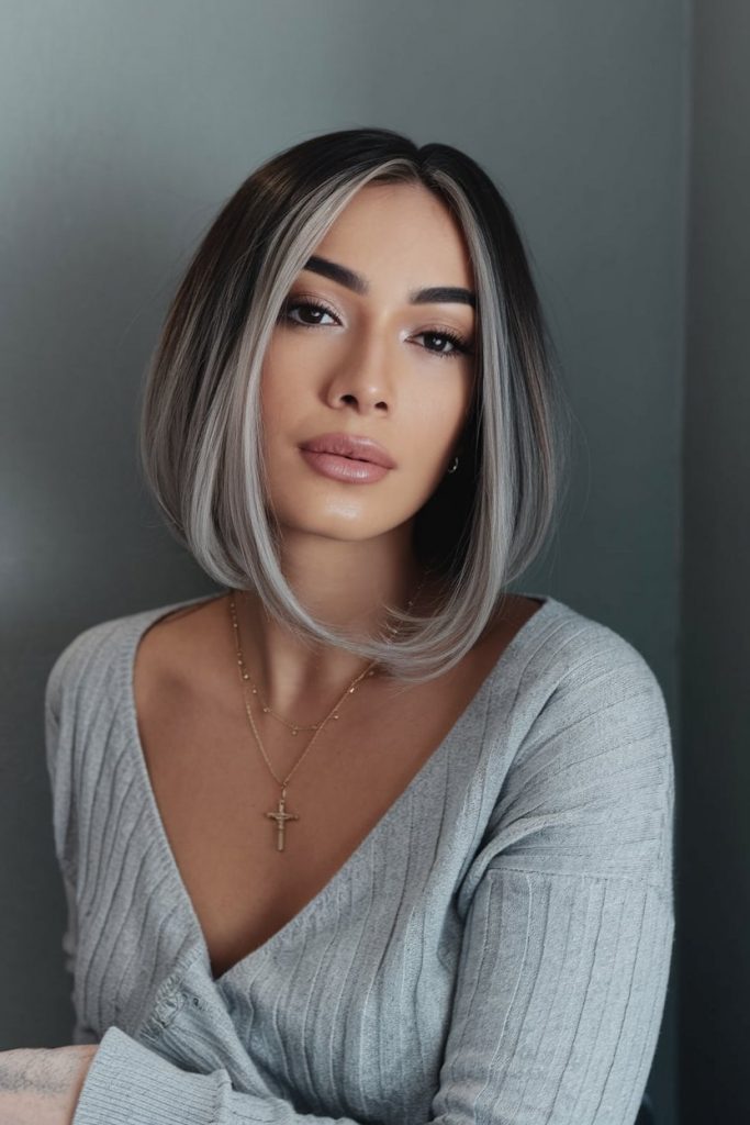 Ash-Toned Bob with Face-Framing Highlights