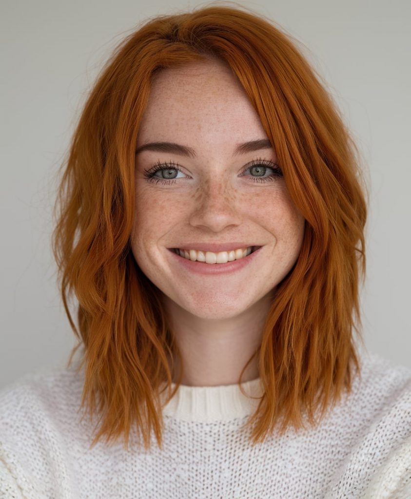 Spicy Copper Lob with a Lived-In Texture