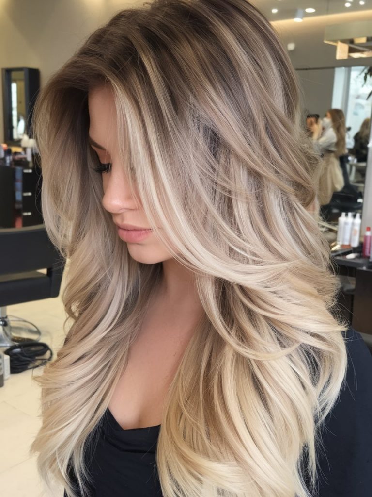 Dimensional Bronde Balayage with Soft Curls