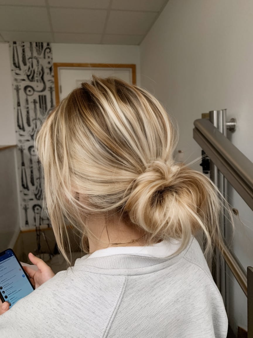 Relaxed Low Bun with a Tousled Finish