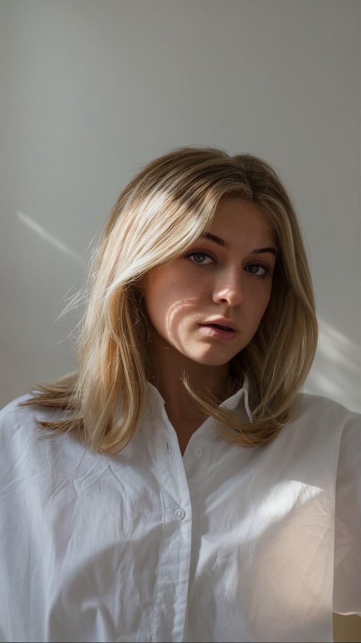 Chic Lob with Warm Blonde Tones