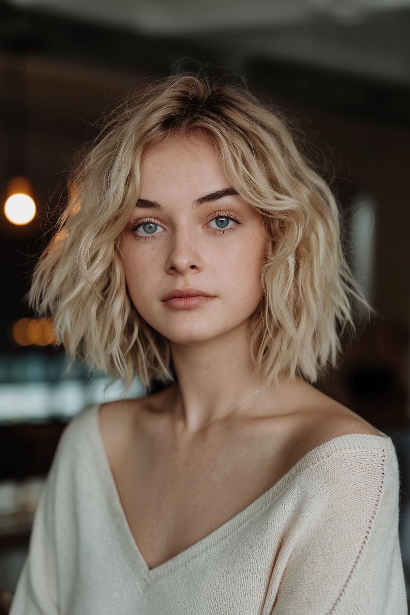 Layered Waves with Curtain Bangs