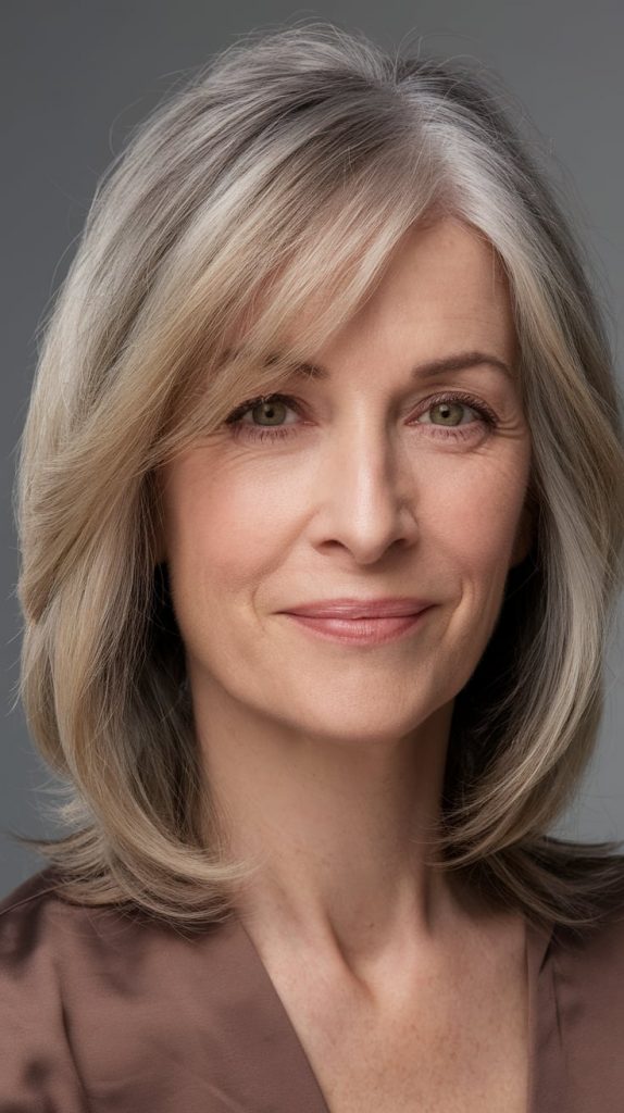 Shoulder-Length Silver Blonde for Graceful Elegance