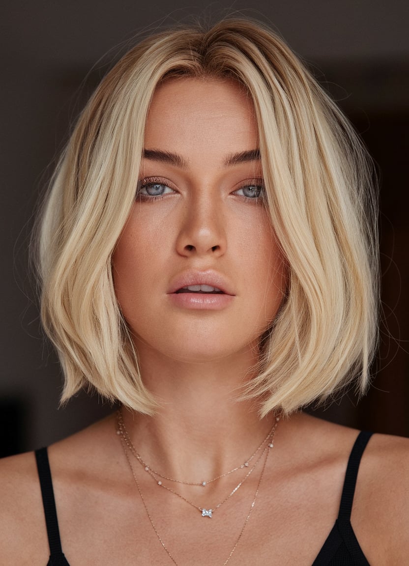 Polished Blonde Bob with a Middle Part