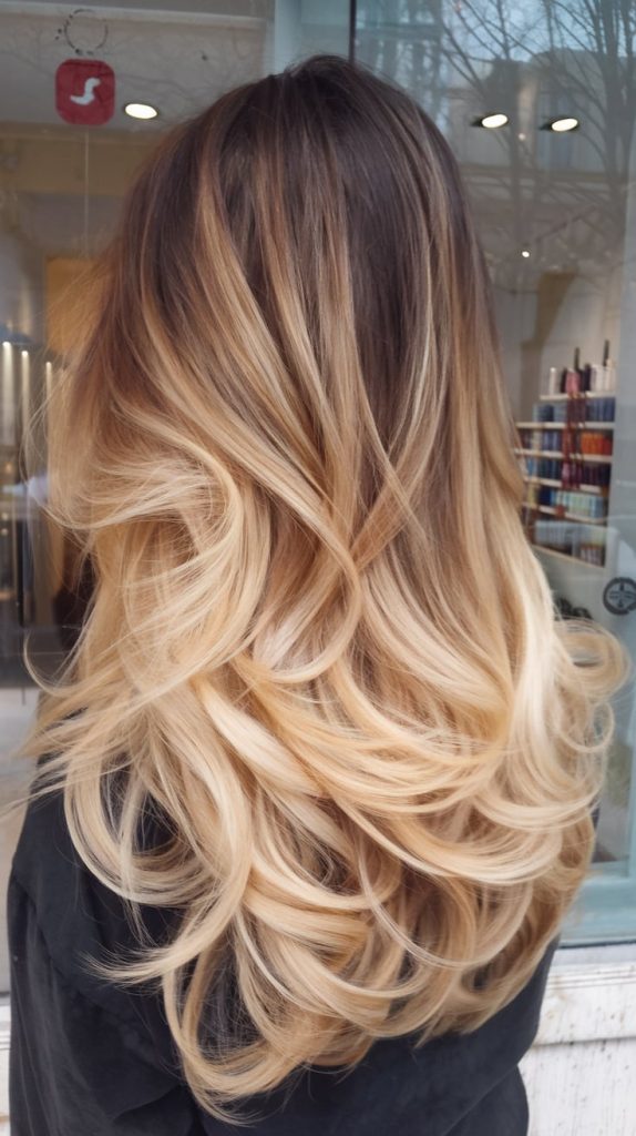 Honey Blonde Balayage with Voluminous Curls