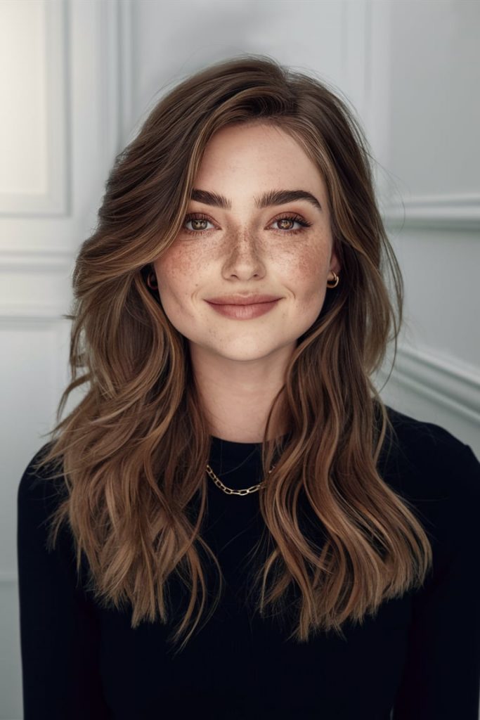 Chestnut Brown Layers with Curtain Bangs