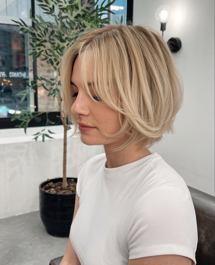 Softly Layered Bob with Curtain Bangs