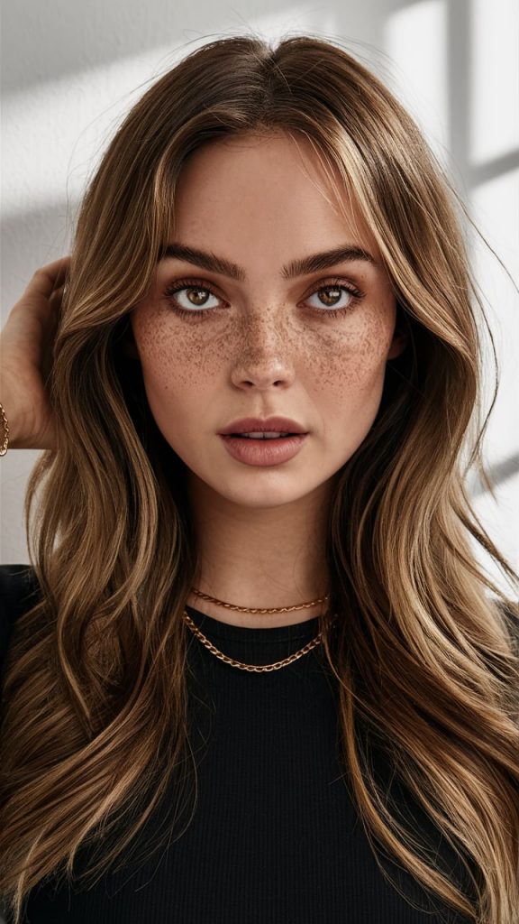 Chestnut Brown Layers with Curtain Bangs