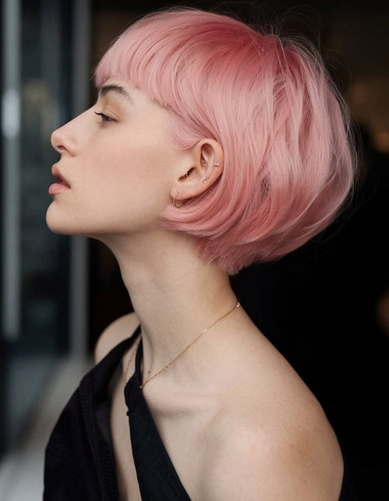 Sleek Pastel Bowl Cut with Blunt Bangs