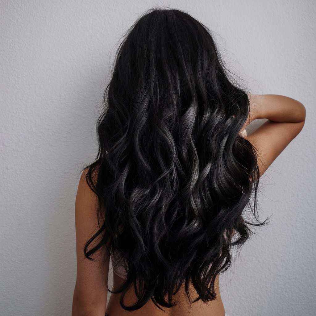 Lush Black Waves with Natural Volume