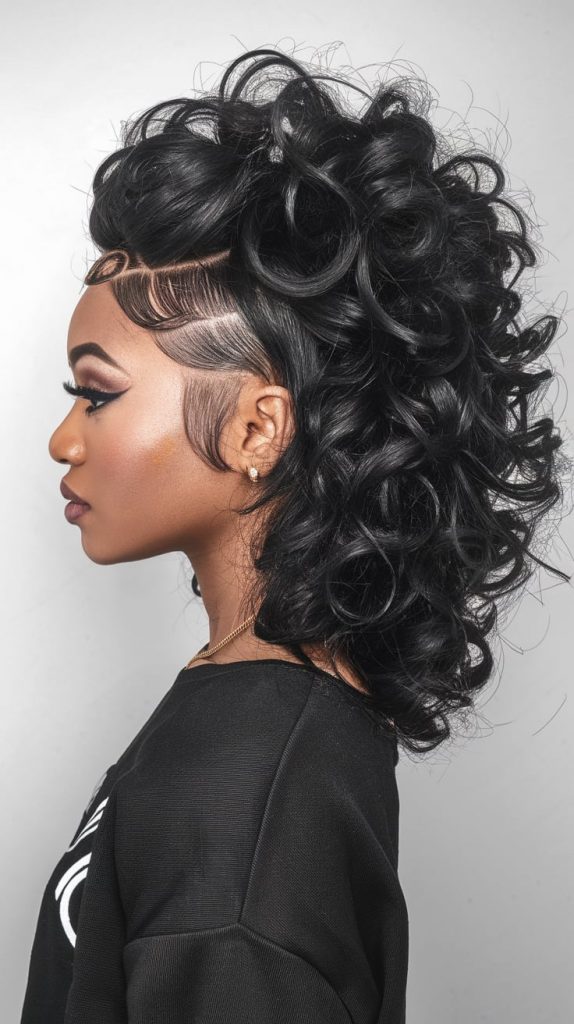 Voluminous Jet Black Curly Mohawk