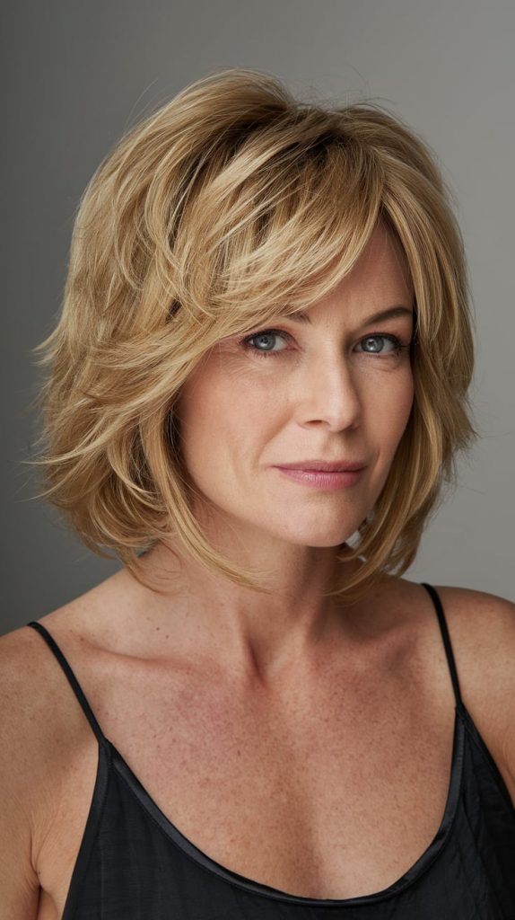 Feathered Shoulder-Length Bob for Softness and Volume
