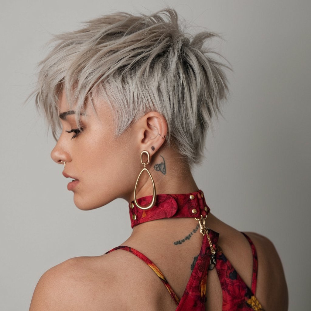 Icy Blonde Pixie with Choppy Layers