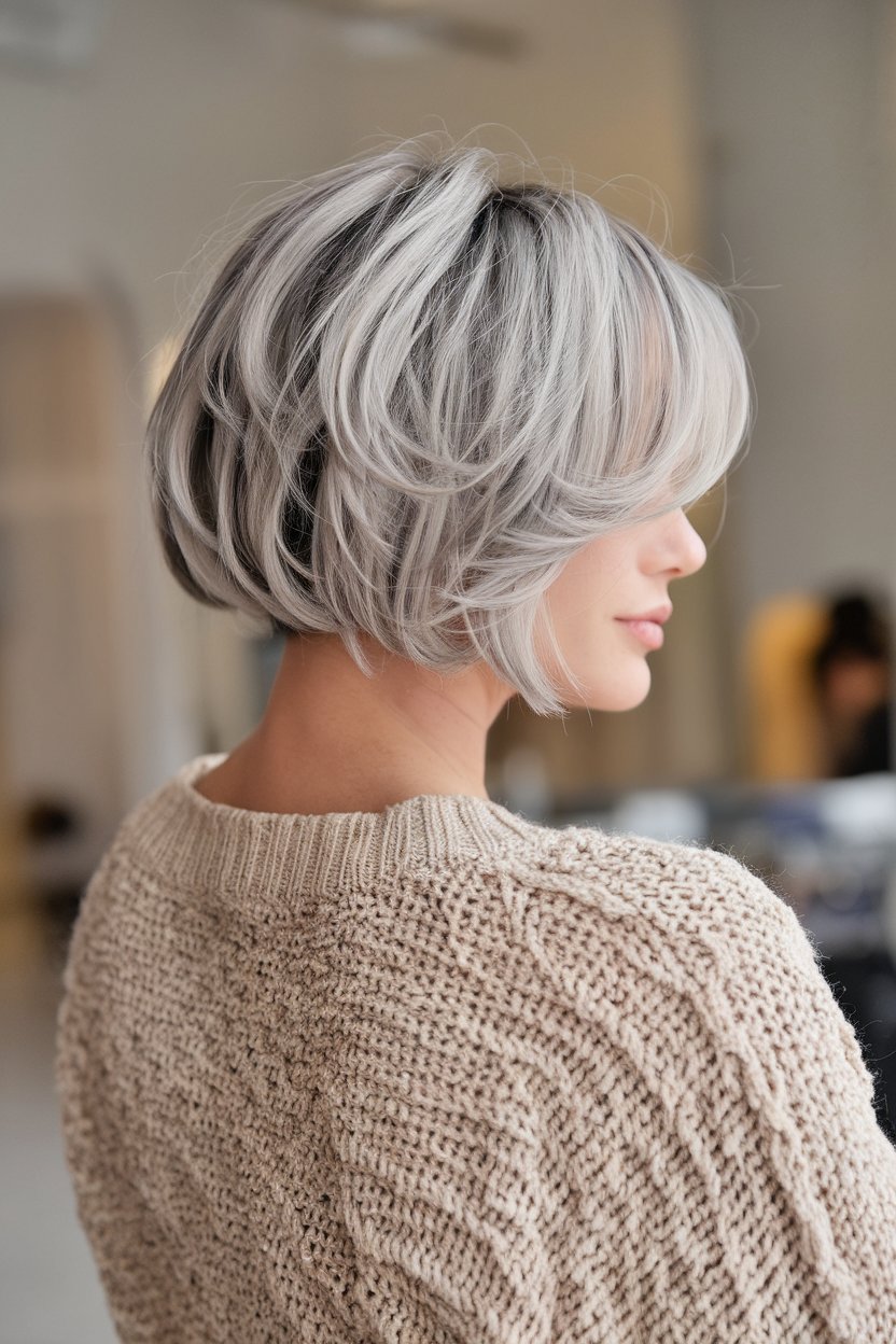 Soft Gray Bob with Textured Ends