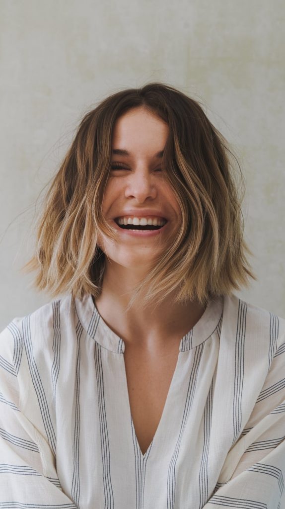 Soft Brown Lob with Face-Framing Highlights