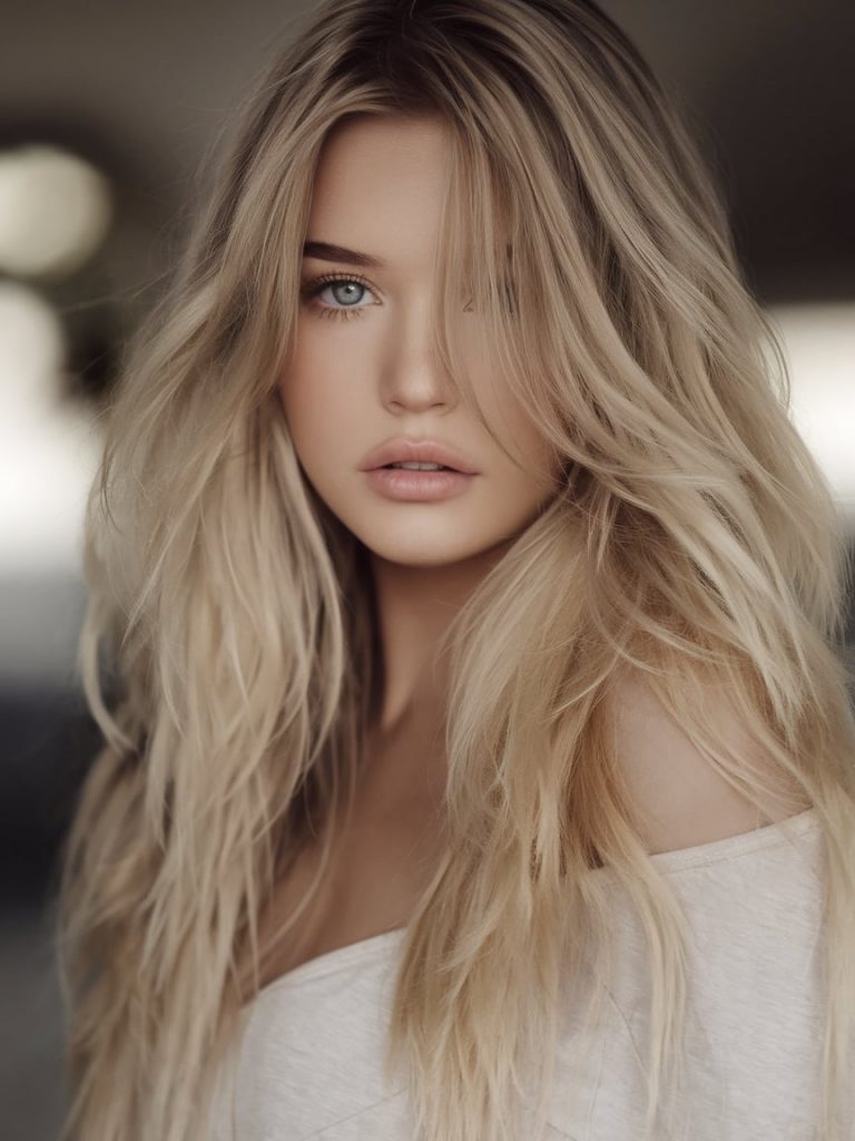 Romantic Balayage with Curtain Bangs