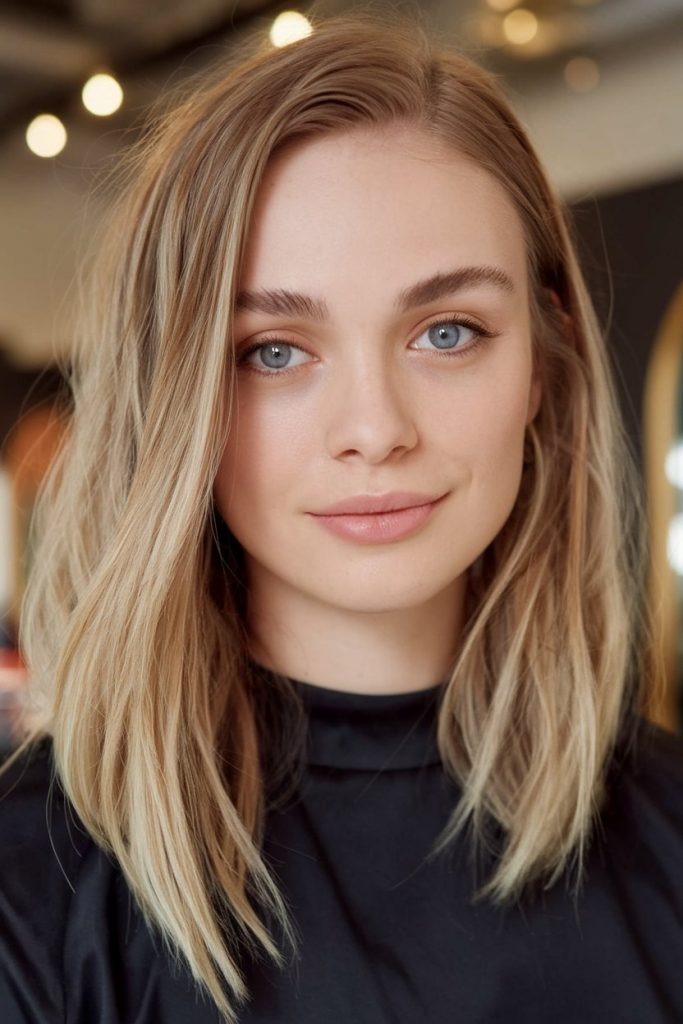 Softly Layered Lob with Natural Highlights