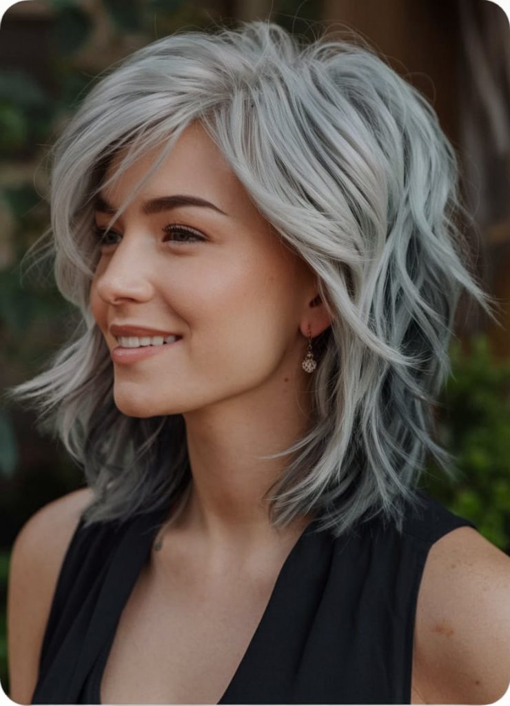 Ashy Silver Shag Cut with Volume