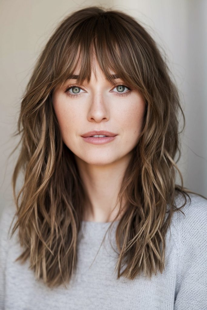 Shoulder-Length Shag with Curtain Bangs